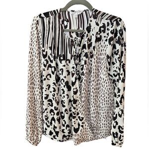 CAbi White Brown Animal Print Faux Wrap Blouse Women’s Size Small​​​​​​